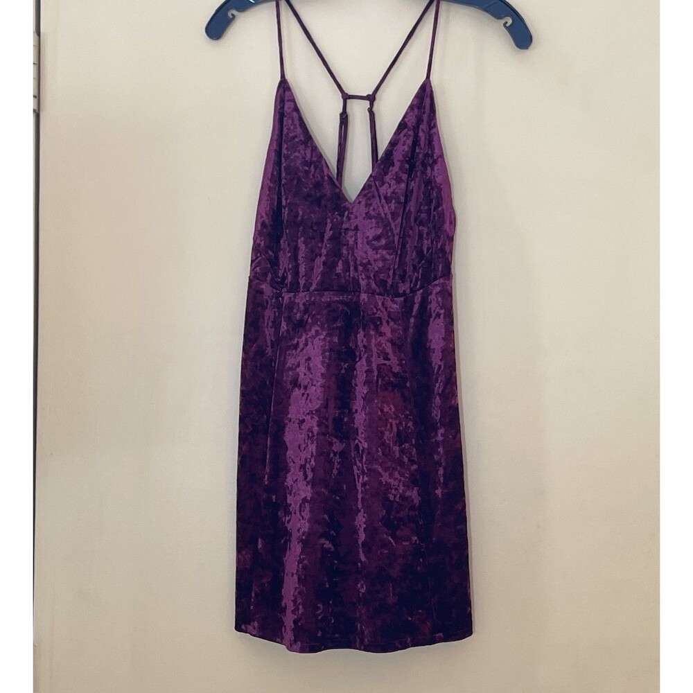 Lush Dress L Crushed Velvet Empire Waist Berry Plum Strappy Fairy whimsigoth y2k
